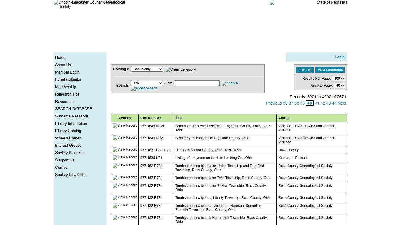 Lincoln-Lancaster County Genealogical Society - Library Catalog
