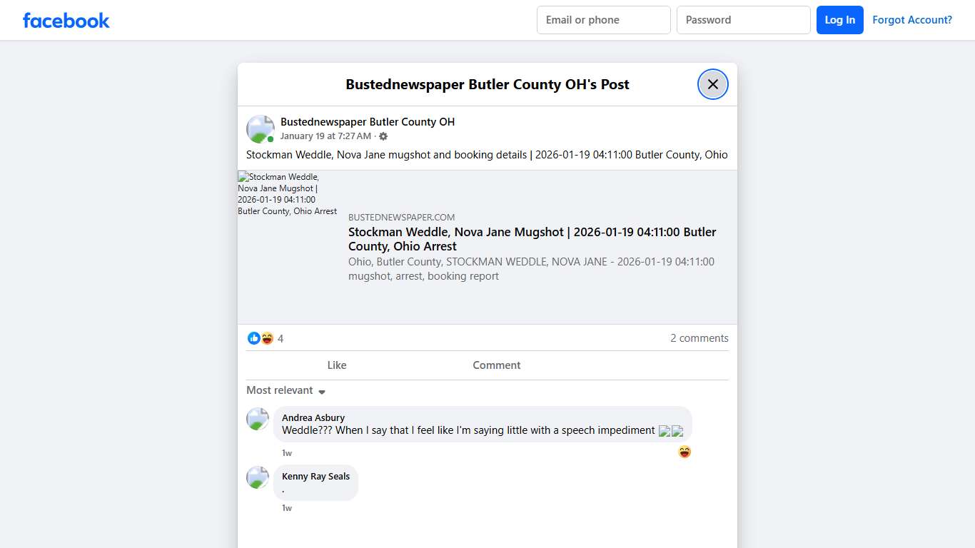 Stockman Weddle, Nova... - Bustednewspaper Butler County OH Facebook