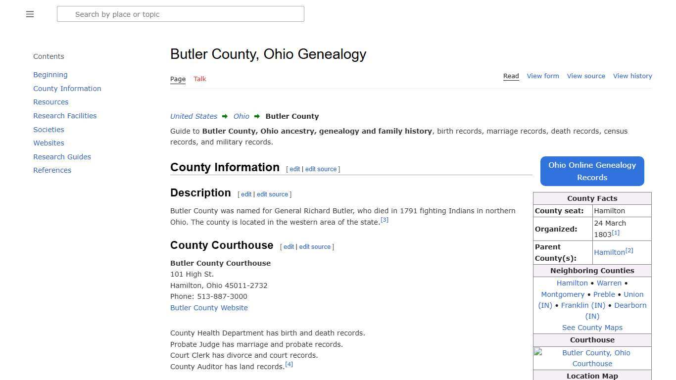 Butler County, Ohio Genealogy • FamilySearch